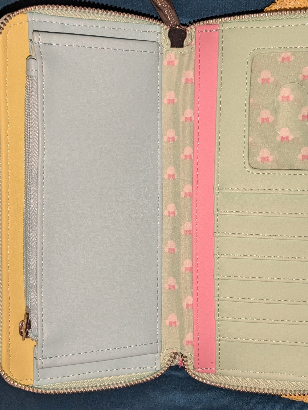 Disney Loungefly Pastel Sequin Clutch in Mint Green with Yellow Accents Wallet - Picture 2 of 4